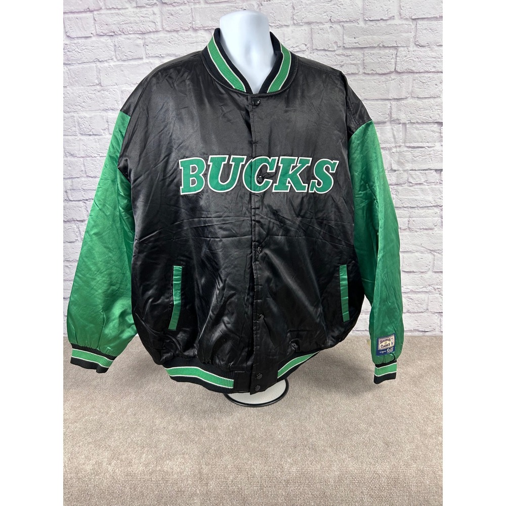 VTG‎ Milwaukee Bucks Hardwood Classics Satin Bomber Jacket XXL Green Black NBA